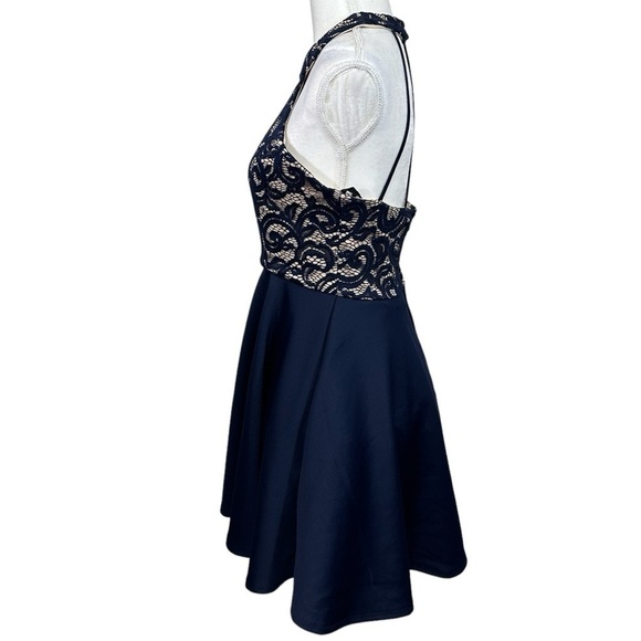 B. Darlin Navy Blue w/ Lace Halter Top Short Prom Dress- Size 6/7 - Picture 5 of 7